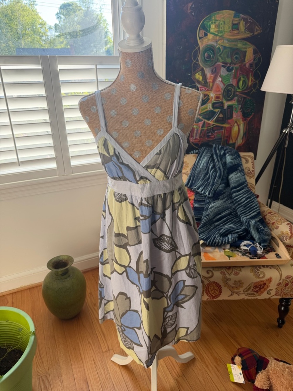 a.n.a Floral Midi Dress in Blue, Yellow, Gray